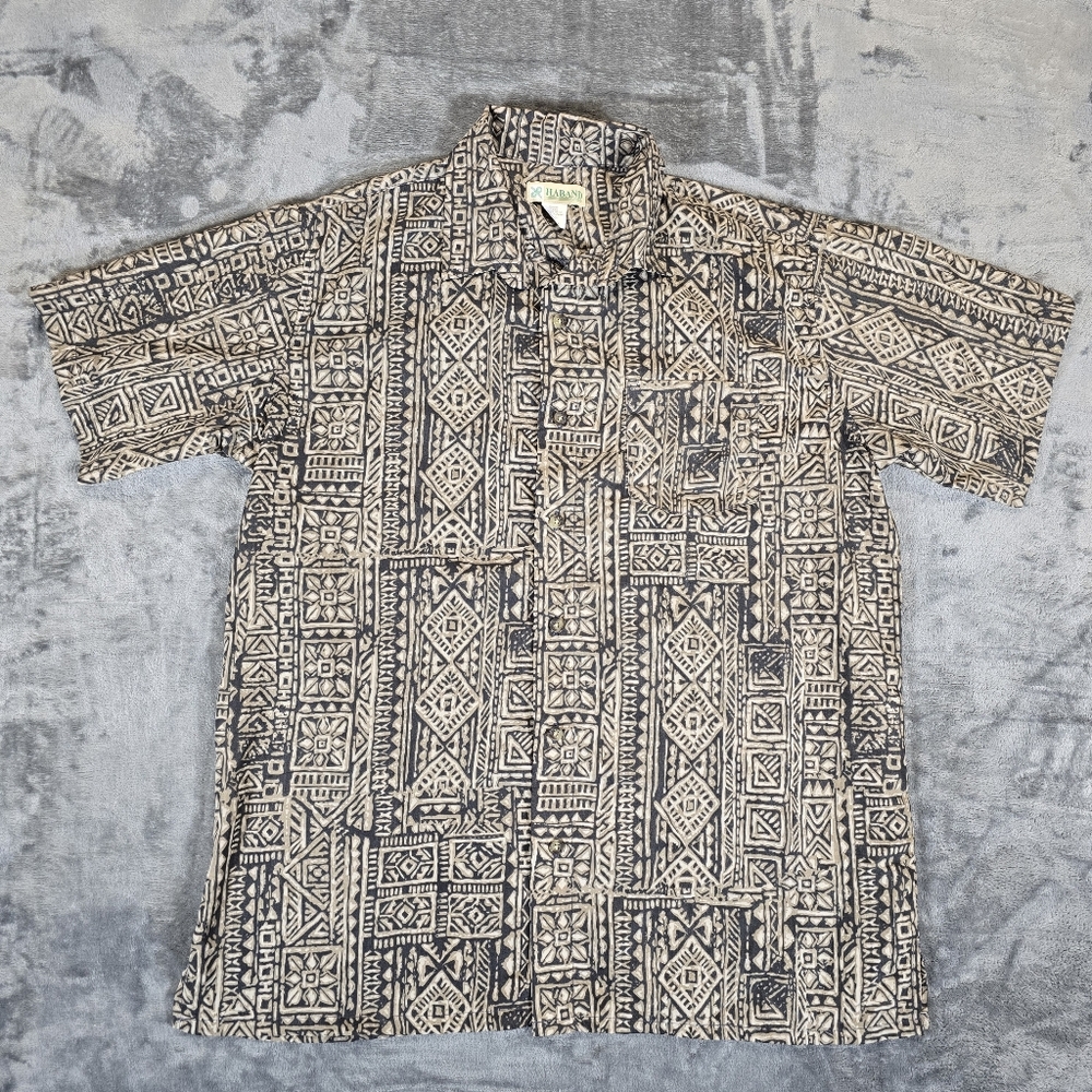 Vintage Haband Geometric Patterned Hawaiian Shirt Size Large